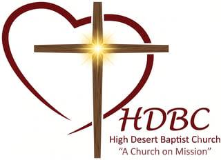 High Desert Baptist Church logo featuring a glowing cross inside a red heart shape with HDBC text and church name